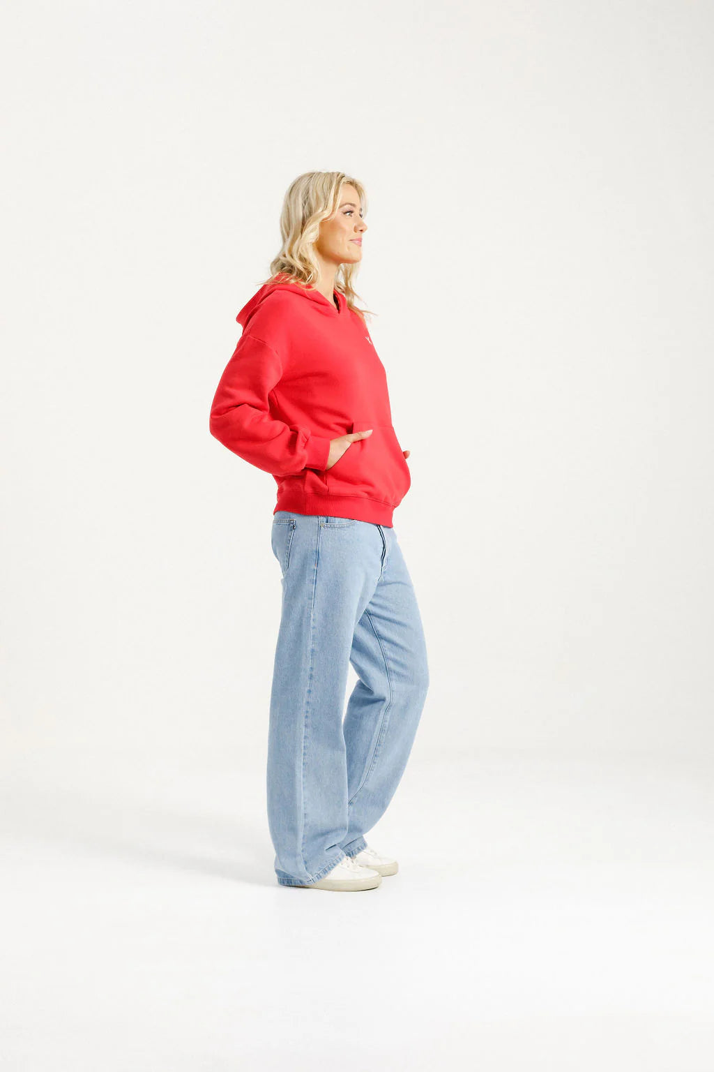 Homelee | Alpine Elliot Hoodie - Ruby Red with Pink X