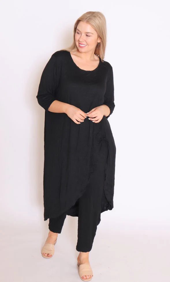 Cotton Village | Hi Lo Split Top - Black