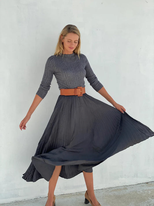 Pleated Maxi Skirt - Dark Grey