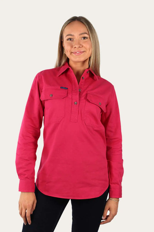 Ringers Western Women's Heavy Weight Half Button Work Shirt - Hot Pink
