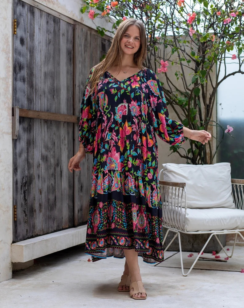 Bee Maddison JACINTA DRESS - BLACK FLORAL