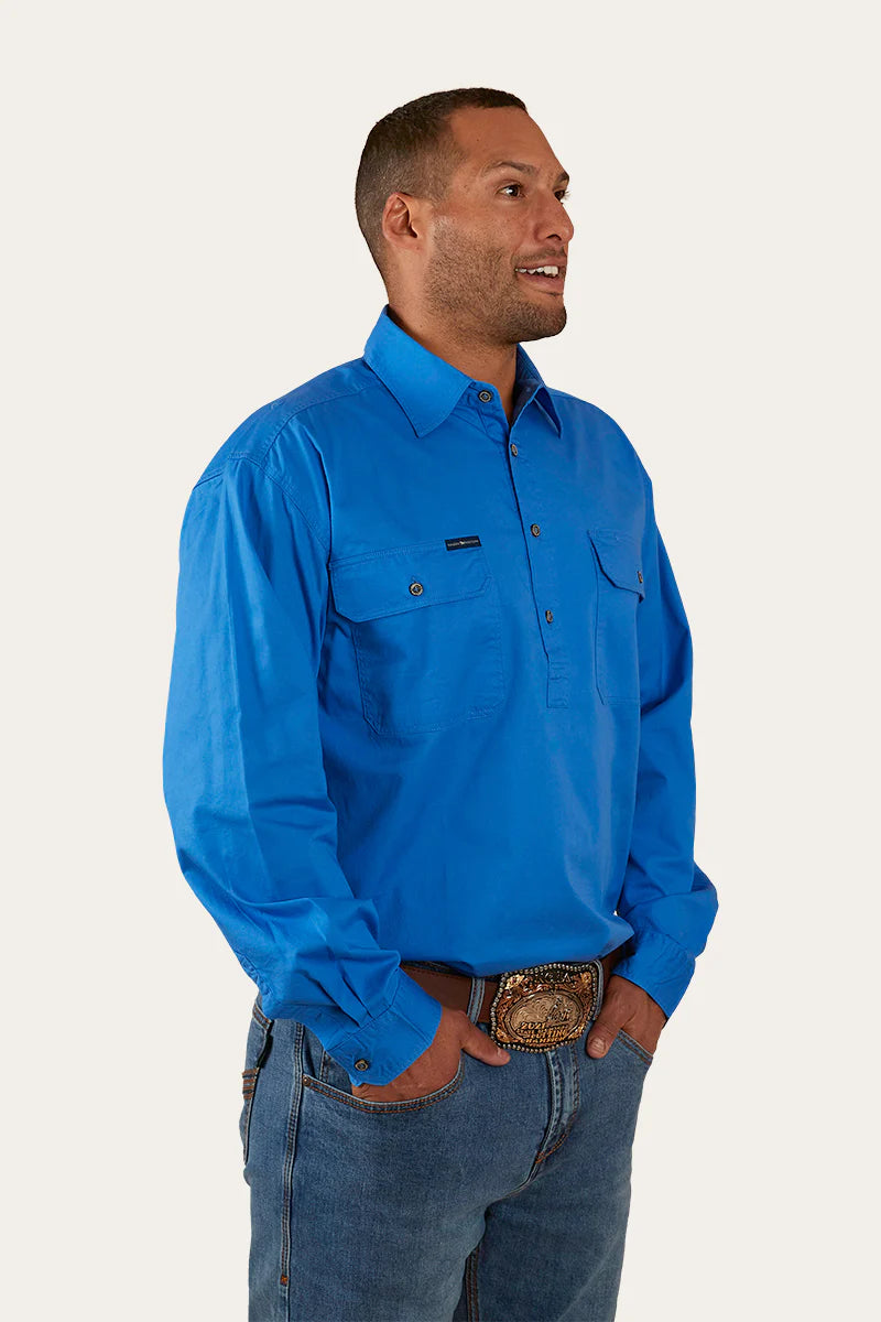Ringers Western - King River Mens Half Button Work Shirt | Blue