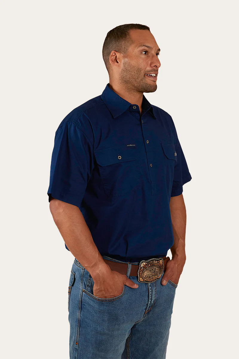 Ringers Western - Pack Saddle Mens Short Sleeve Half button Work Shirt | Navy