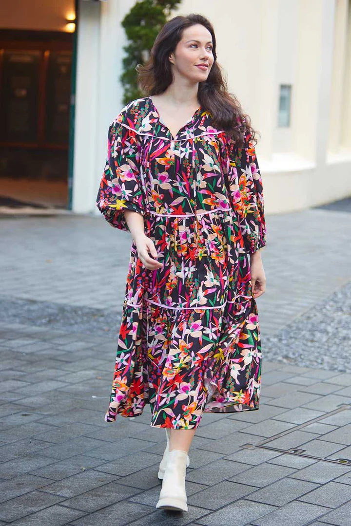 Augustine | Malva Midi Dress Black Print