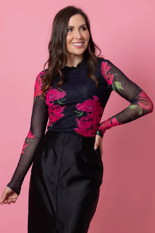 Augustine Katie Top Black Floral