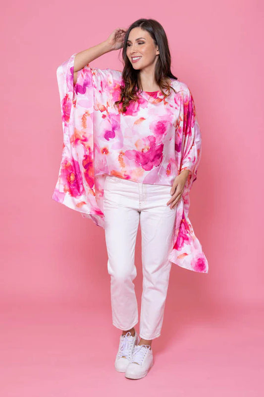 Augustine | Raven Satin Top Pink Floral