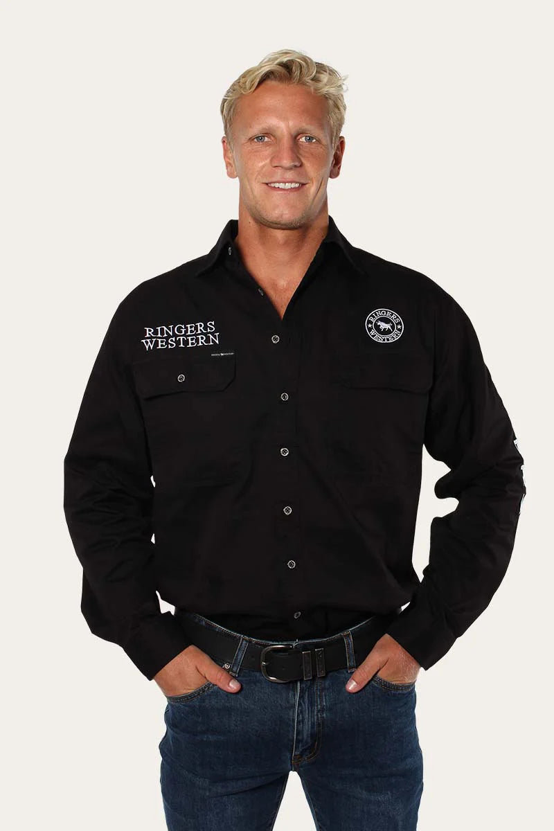 HAWKEYE MENS FULL BUTTON WORK SHIRT -Black
