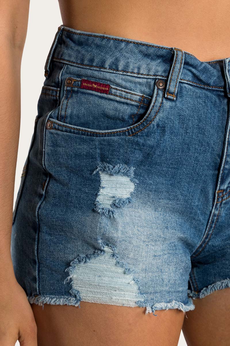 Mid rise denim shorts womens on sale