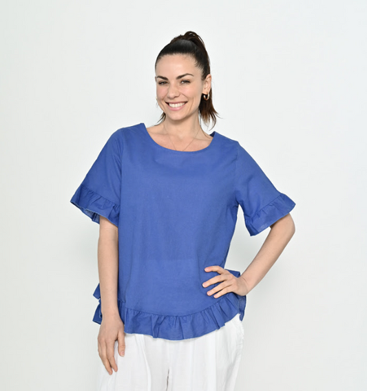 Cali & Co - Frill Top | Cobalt Blue