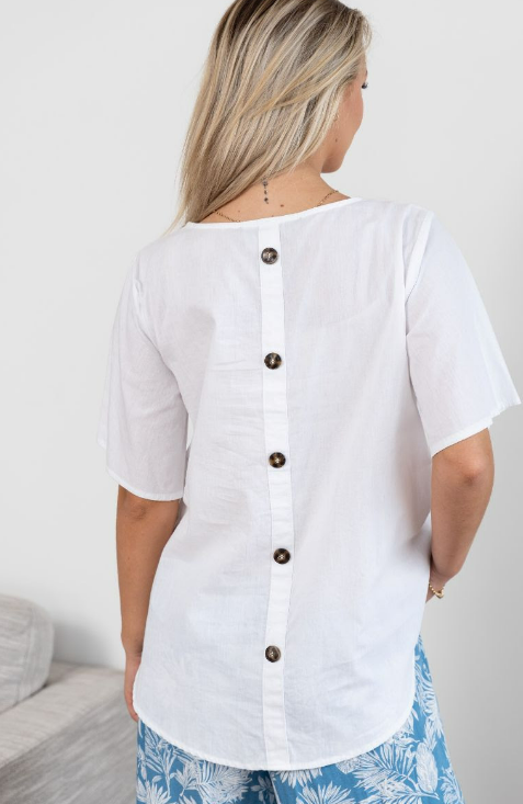 Willow Tree - Button Back Detail Top | White