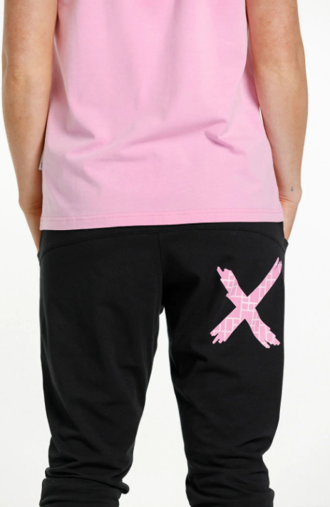 Home Lee Apartment pants - Black with Pink Bloom Print