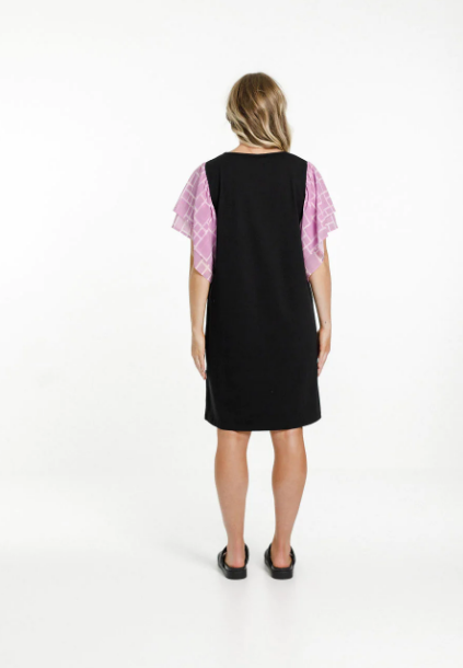 Home Lee Lola Dress - Black with Pink Bloom Print Sleeves