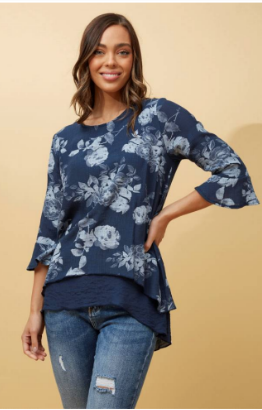 CKM - Double layer Floral Top | Navy Print