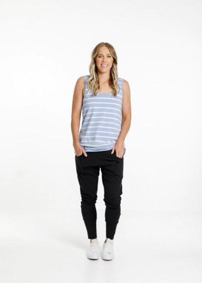 Home-Lee Apartment Pants - Black with Cerulean Stripe X