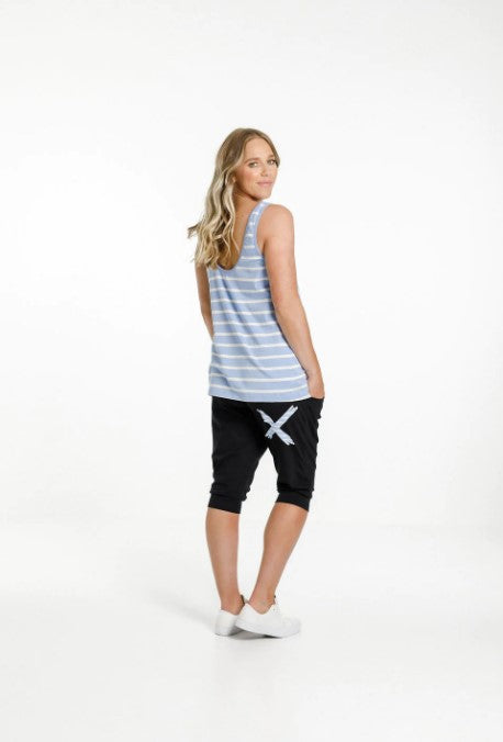 Home-Lee 3/4 Apartment Pants - Black with Cerulean Stripe X