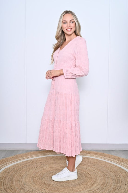 Cali & Co | Textured Midi Dress - Blush