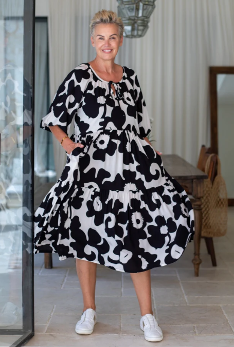 Bee Maddison | Jacinta Dress - Black/White Floral