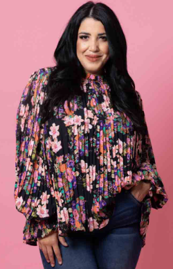 LAURA PLEATED TOP FLURO FLORAL BLACK