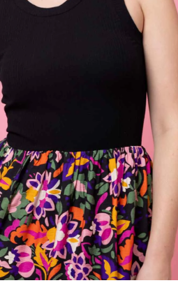 MAE SINGLET DRESS BLACK FLORAL Augustine