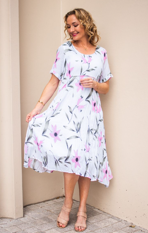 Willow Tree | Panel Dress - White patterned Green & Pink