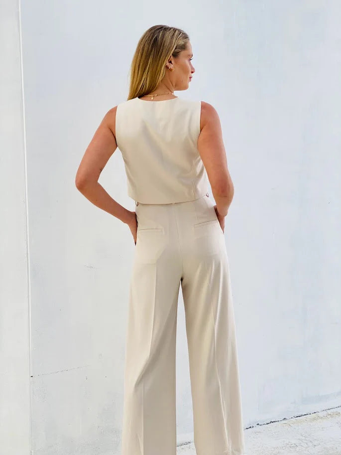 Spicy Sugar - Wide Leg Tailored Pants | Cream