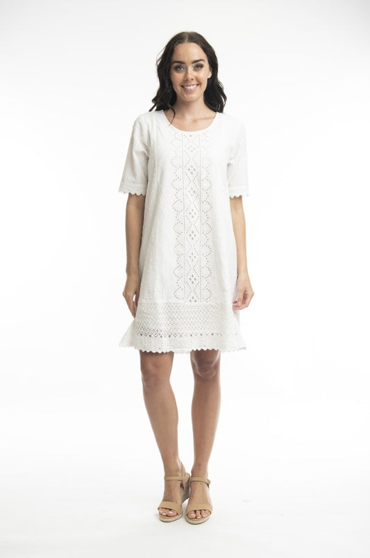 Orientique - Broderie Dress | White