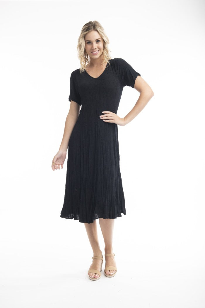 Orientique - Godet Short Sleeve Dress | Black