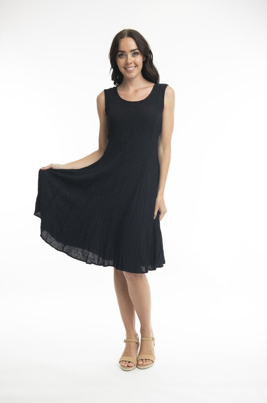 Orientique  - Godet Sleeveless Dress | Black