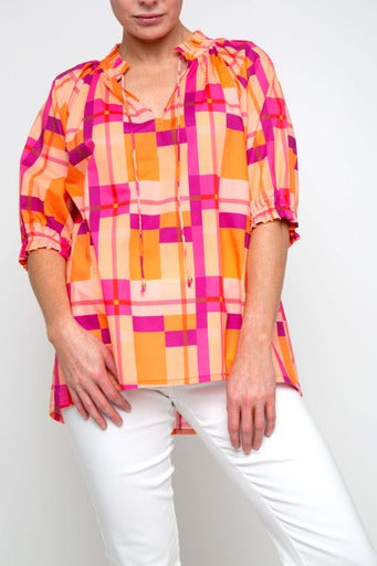 PingPong - Check Ruffle Shirt | Pink & Orange
