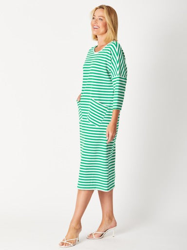 Cordelia St - Stripe Pocket Dress | Emerald/White