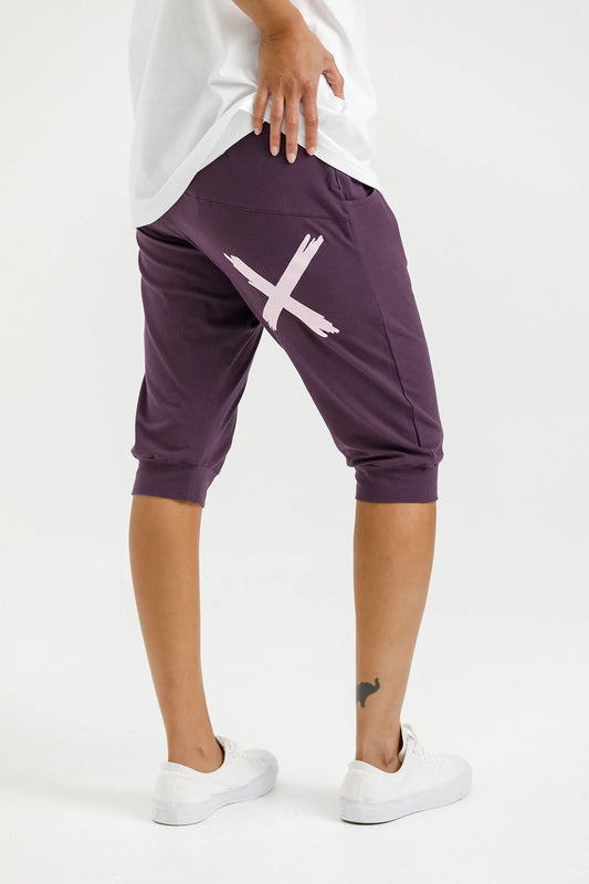 Homelee - 3/4 Apartment Pants | Plum with Pastel Pink X