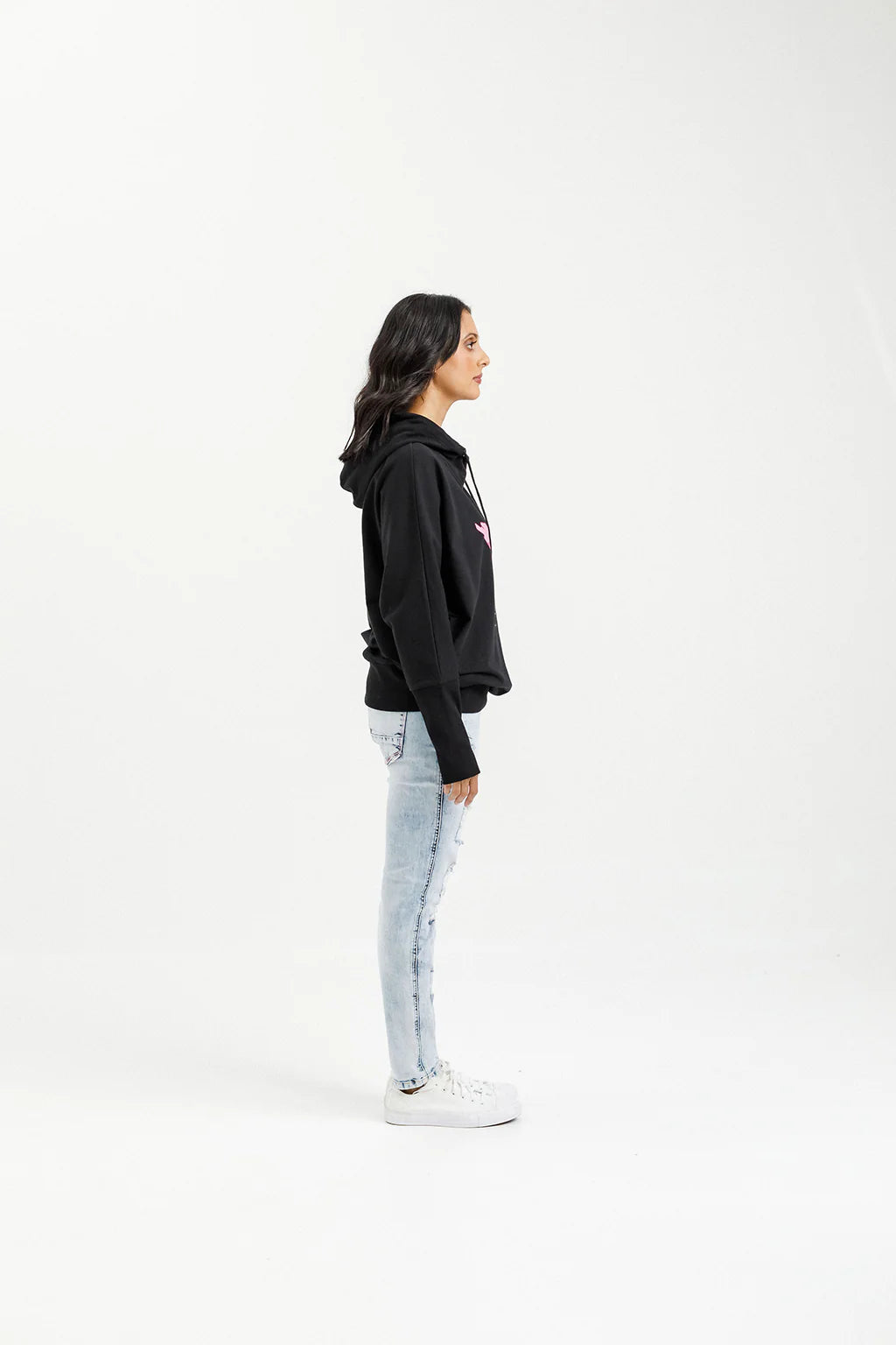 Homelee | Ellen Hoodie - Black with Irregular Pink Stripe X