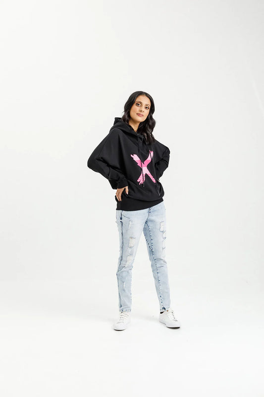 Homelee | Ellen Hoodie - Black with Irregular Pink Stripe X