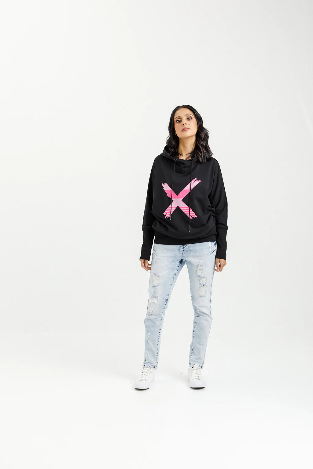 Homelee | Ellen Hoodie - Black with Irregular Pink Stripe X