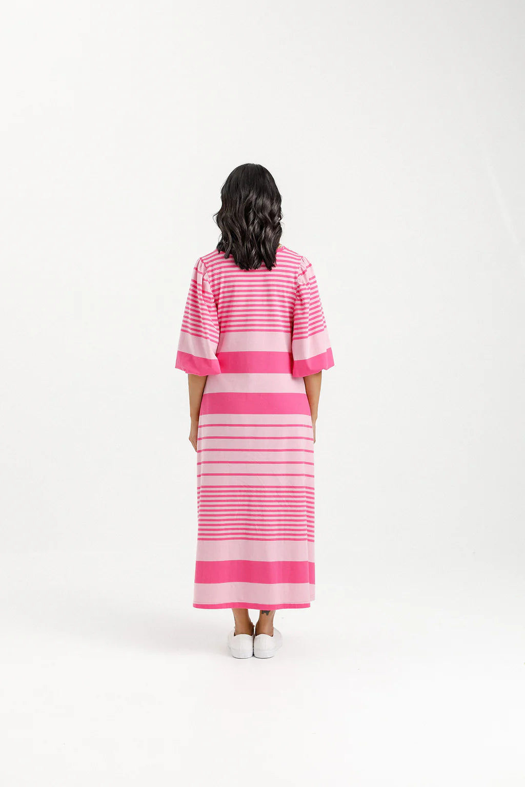 Homelee | Ivy Midi Dress - Irregular Pink Stripe