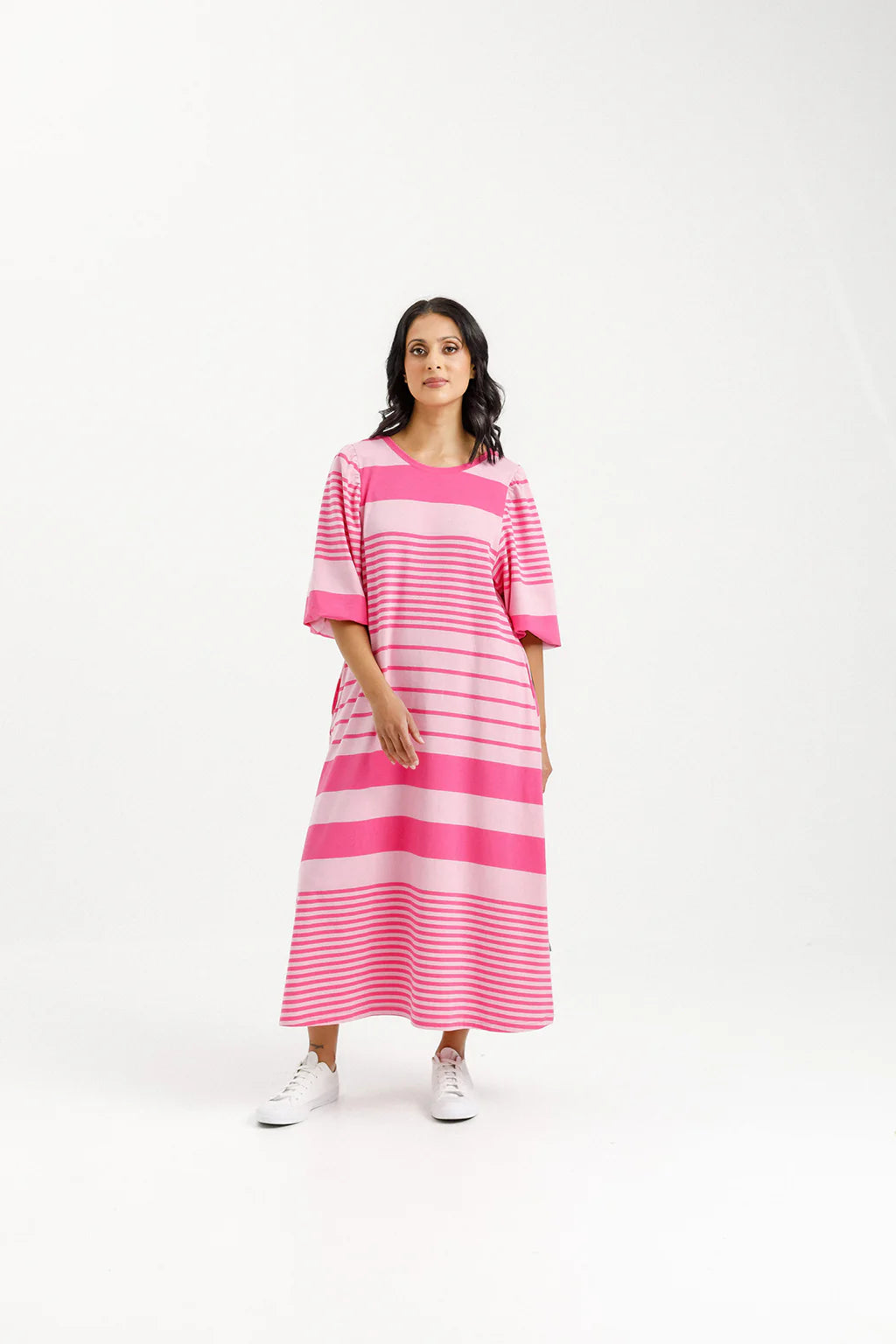 Homelee | Ivy Midi Dress - Irregular Pink Stripe