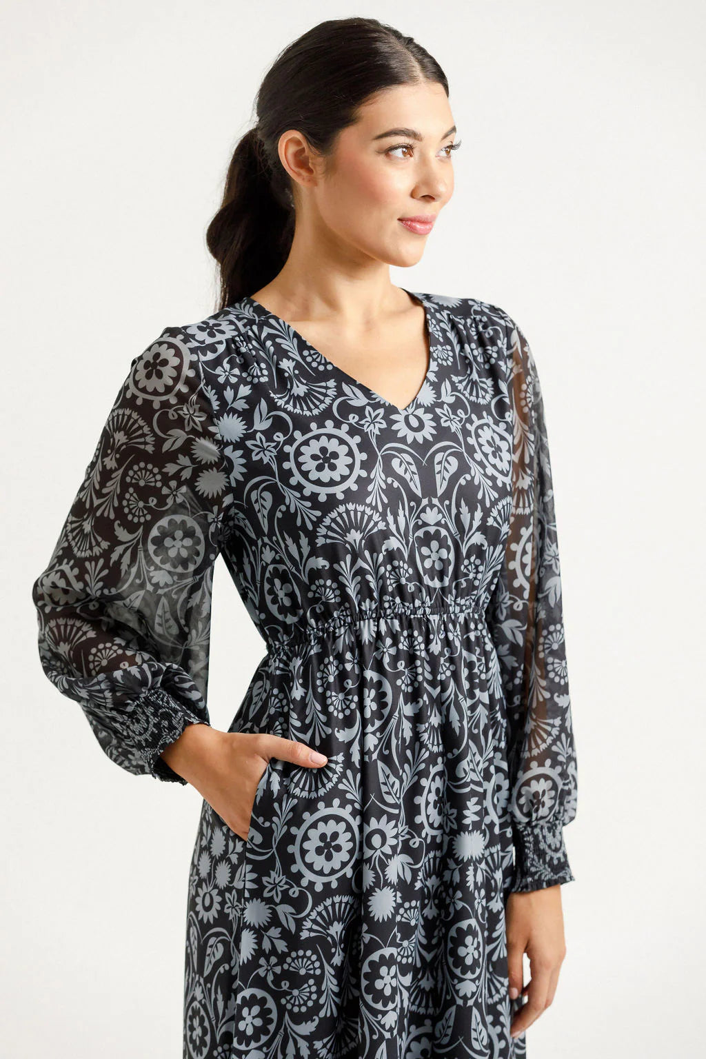 Homelee | Long Sleeve Greta Dress - Damask