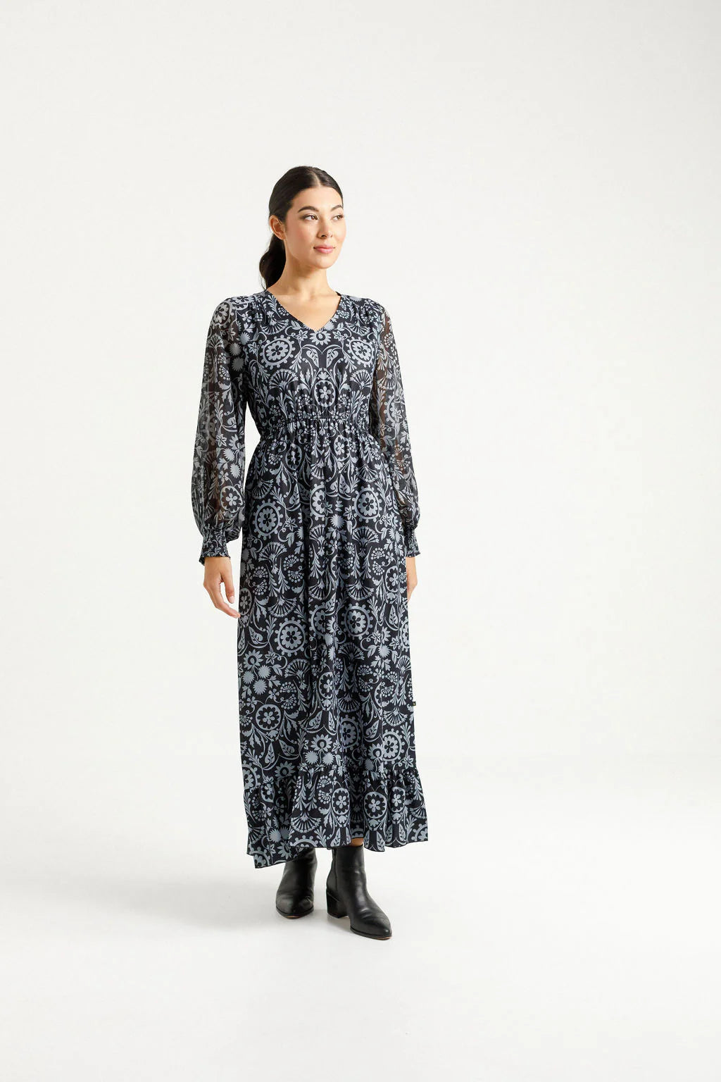 Homelee | Long Sleeve Greta Dress - Damask