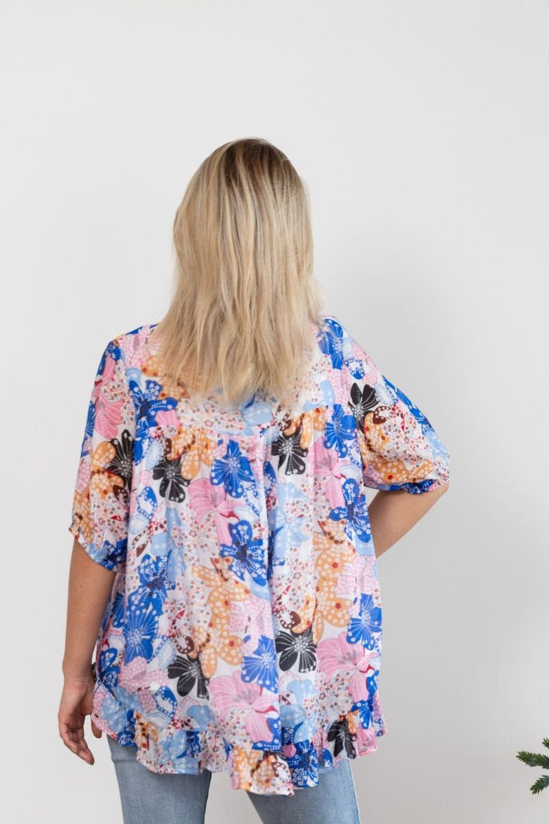 QQ Fashion | Floral Blue Top