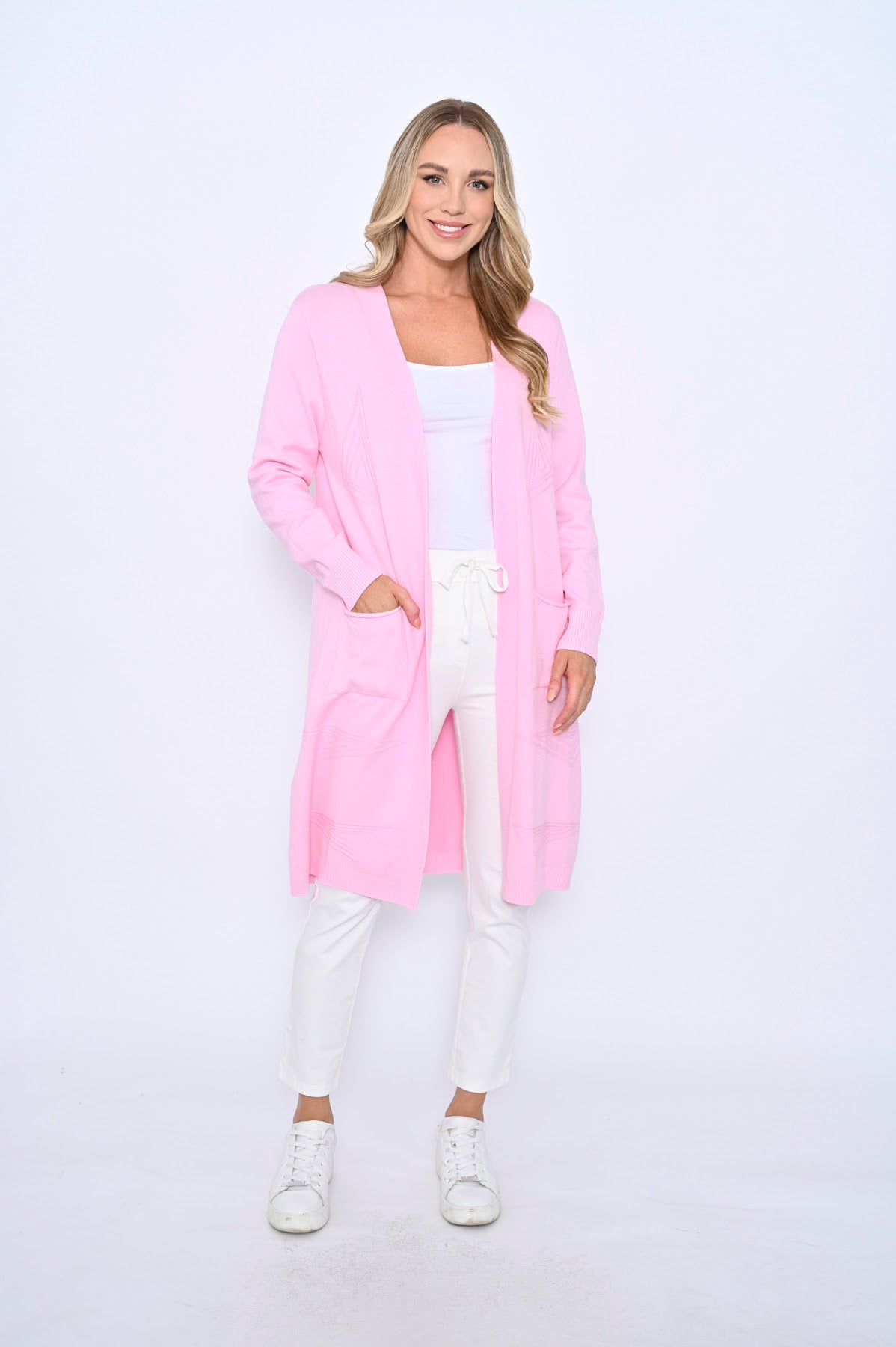 Cali & Co | Long Knit Cardigan - Baby Pink