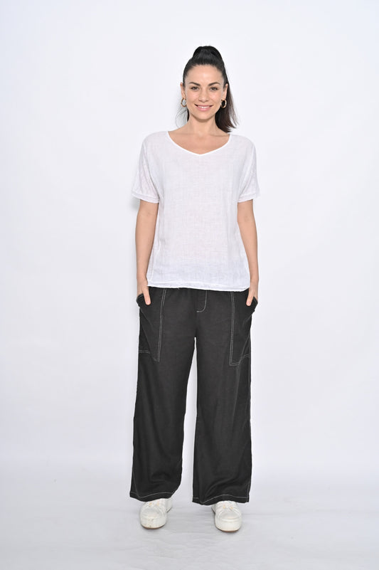 Cali & Co | Denim Look Wide Leg Pant - Washed Denim