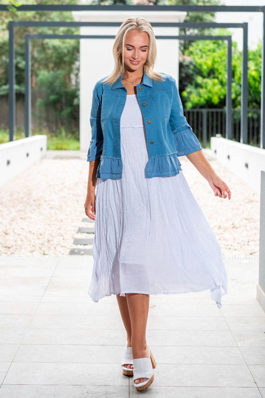 QQ Fashion | Frill Trim Denim Jacket - Denim