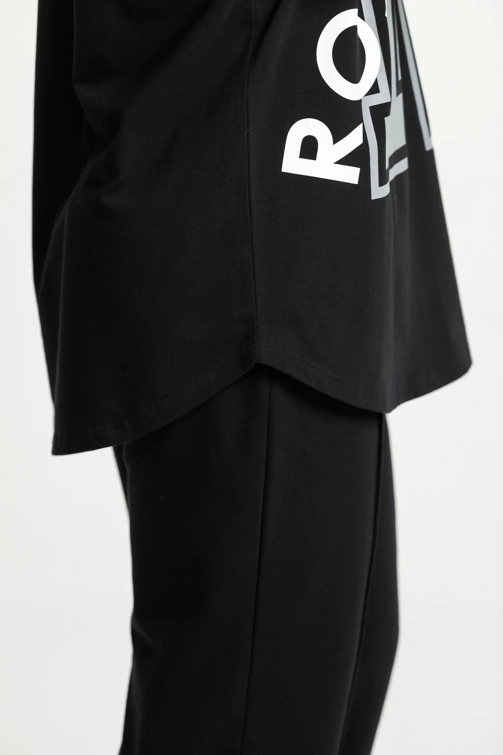 Rose Road Boyfriend Tee - Black with Extra Large Varsity Print