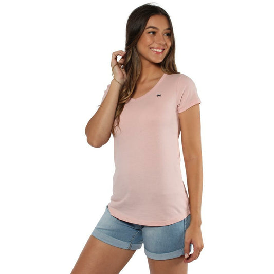 Signature Bull Womens RELAXED V Neck T-Shirt - Dusty Pink with Blue Nights Print