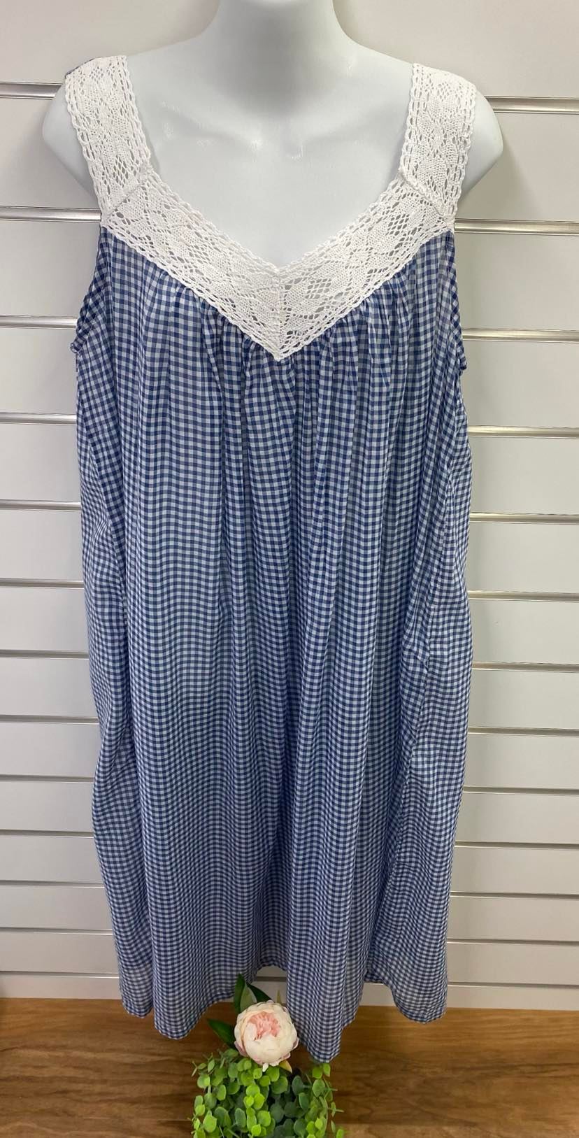 Arabella - Cotton Blue Gingham Nightgown