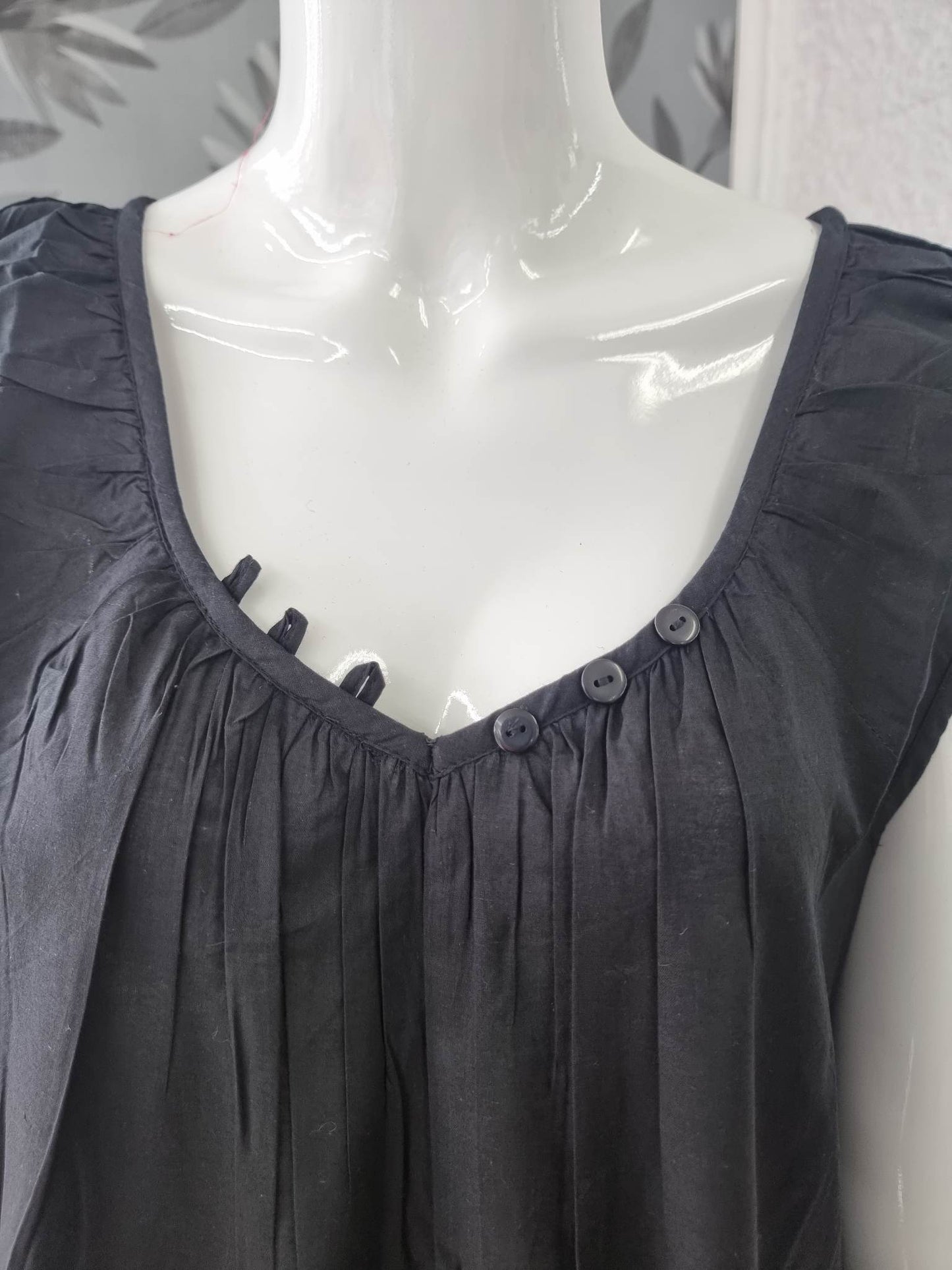 Arabella -  Cotton Strap button V Neck Nightie - Black