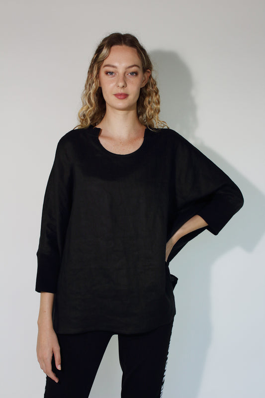 JACLYN M - Lottie Linen Top Black