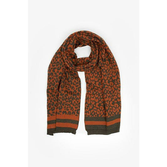 Antler Leopard Knit Scarf Rust & Khaki