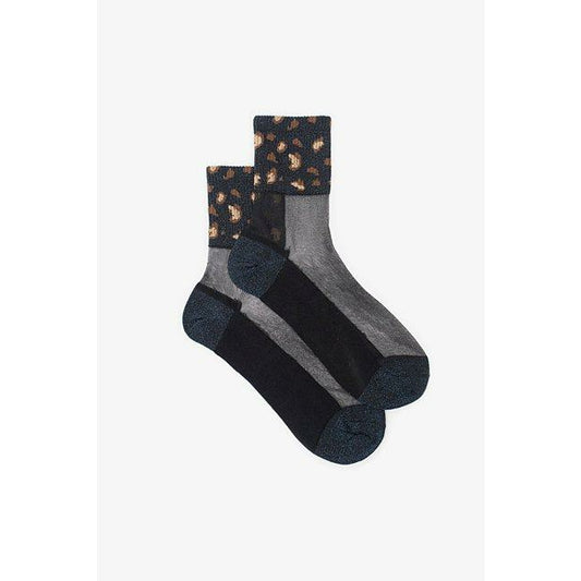 Antler - Sheer Cheetah Sock Blue Sparkle