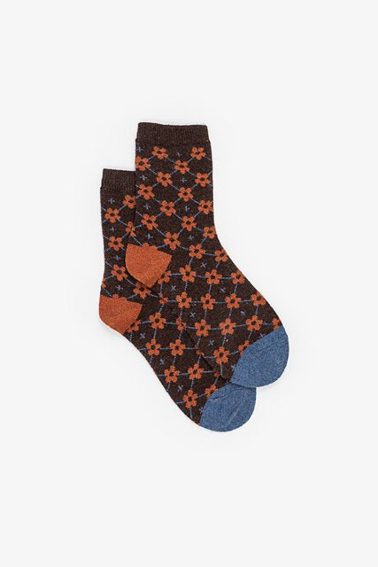 Antler | Flower Grid Sock - Rust & Choc